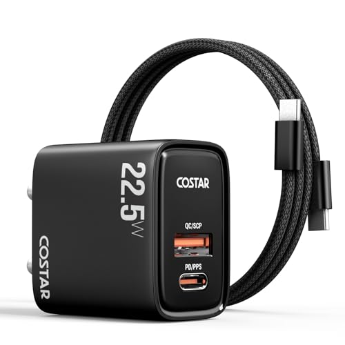 Image of COSTAR Original 22.5W Dual Port Charger(USB & Type C) with Type C to C Cable, Fast Charger,Compatible with Samsung Galaxy(Ultra /+ /Fe, S /Z /A /M /F All Series), iPhone & Type-C Devices(Black)