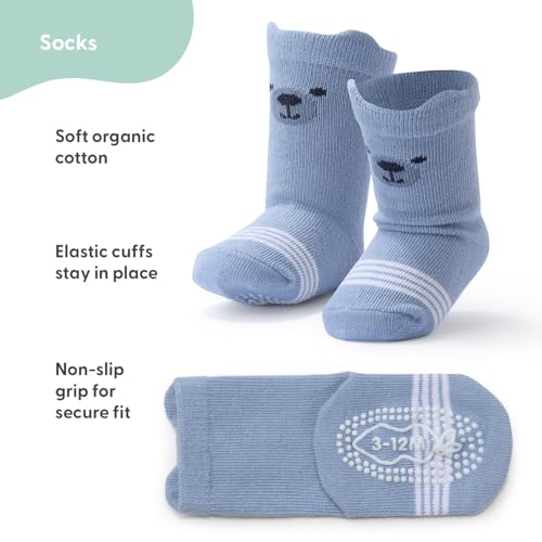 The Peanutshell Organic Baby Boy Socks 0-24 Months Set of 12 - Non-Slip Grip, Soft Cotton Newborn & Toddler Socks - Blue Gray2