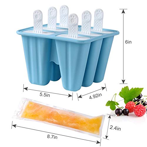 Ice Pop Molds, Food Grade Silicone DIY Frozen Ice Popsicle Makers Easy Release Reusable Popsicle Molds with One Folding Funnel, Cleaning Brush and 30 Popsicle Bags (Blue) - Thumbnail 2