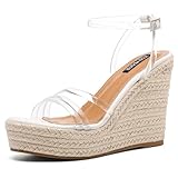 ZodyBoer Womens Clear Wedge Sandals, High Heel Espadrille Platform Wedge Sandals With Clear Straps, Summer Sandals Open Toe with Ankle Strap, White Size 8