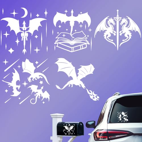 Hobbspring 5 Styles Flame Dragon Car Stickers 6.1x5.83 Inches Reflective ...