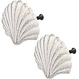 VOSAREA Iron White Seashell Drawer Knobs, 2PCS Nautical Handle for Kitchen Furniture Cabinet Wardrobe Cupboard (6.50X6.50X5.00cm/2.55X2.55X1.97in)