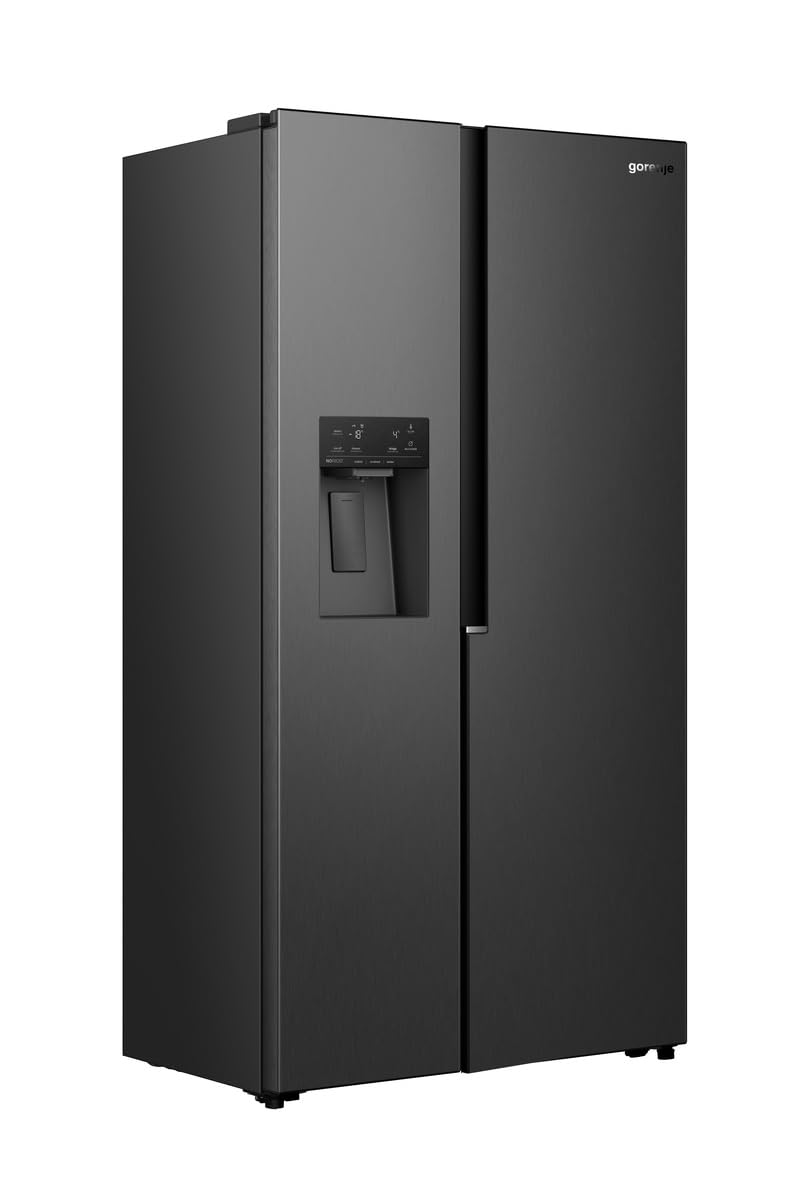 Gorenje NRS917E61BX Side-by-Side mit Eis-, Crushed-und Wasserspender, 528L, Wassertank, PureFlat Serie, CripZone, MultiFlow 360°, Xtra Ruam, BxHxT: 91,1×178,6×62,4 cm, Matt Schwarz