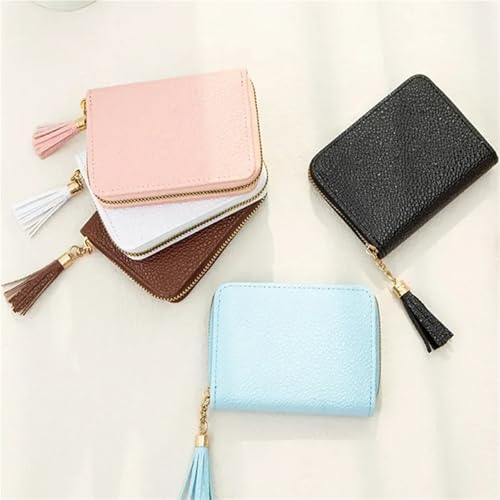 Tassel Women Wallet Female Purse PU Leather Short Mini Wallets Zipper Clutch Purse Female Small Wallet for Women for Change，Credit Card(Black)3