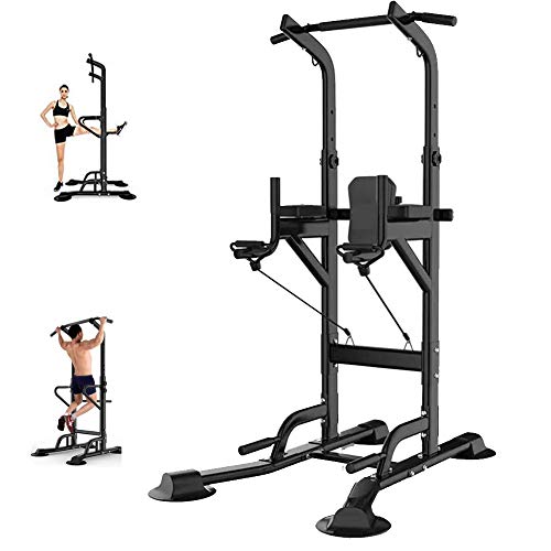 LieYuSport Barra Dominadas,Estación de Dominadas Torre Multifuncional de Altura para Gimnasio en Casa,Power Tower Estación de Fondos Ajustable Ejercicios Dip Pull-up Flexiones y Abdominales,Negro