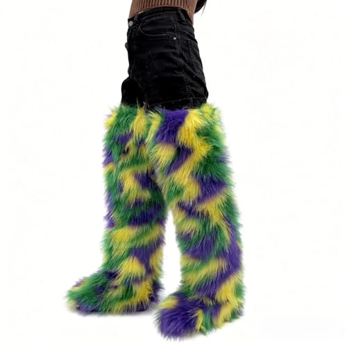 Image of Black Thigh High Fur Boots, Over the Knee Fluffy High Boots, Tall Furry shoes for Women