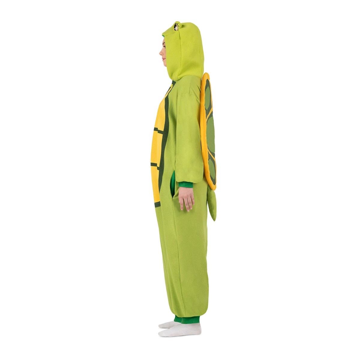 My Other Me - Disfraz Pijama Tortuga Adulto unisex. Incluye kigurumi verde y amarillo con cierre de botones frontales, capucha, bolsillos, caparazón acolchado y cola.