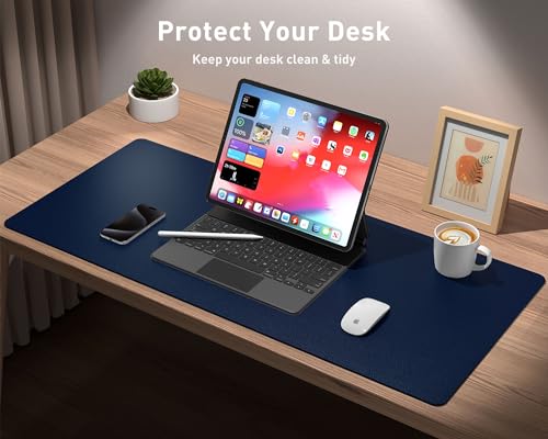 Image of Leather Desk Pad Protector,Mouse Pad,Office Desk Mat,Non-Slip PU Leather Desk Blotter,Laptop Desk Pad,Waterproof Desk Writing Pad for Office and Home(Dark Blue,31.5 inch x 15.7 inch)