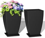 Large Square Tall Planters - 21'' Lightweight Flower Pots with Drainage Design for Indoor/Outdoor (Black,Set of 2)
