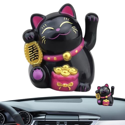 Chat chanceux solaire - Statue Cat à énergie solaire, chat avec bras oscillant, décoration | Chanceux secouant le bras pour voiture, ornement porte-