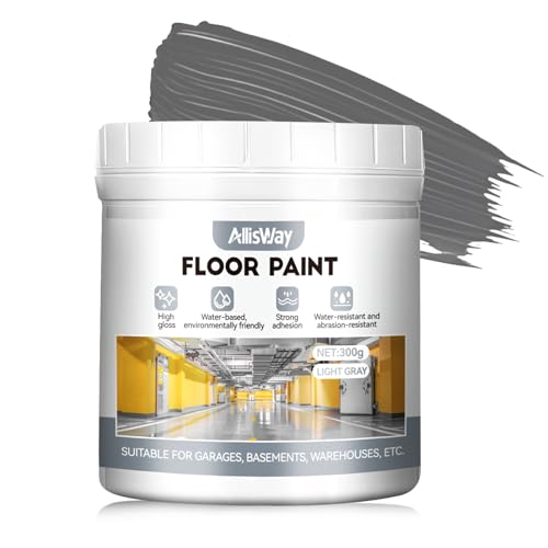AllisWay Pintura Para Suelos,Pintura Suelo Garaje, pintura para Suelos Interior de Casa 3 en 1, Resistente ai Desgaste y Antideslizante, Adecuada para SóTanos y Almacenes, Gris, 300 g