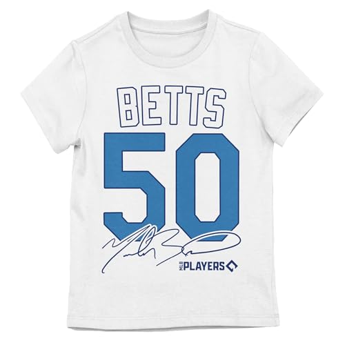 Mookie Betts Betts 50, Signature and Logo on White Short Sleeve Girls T-Shirt