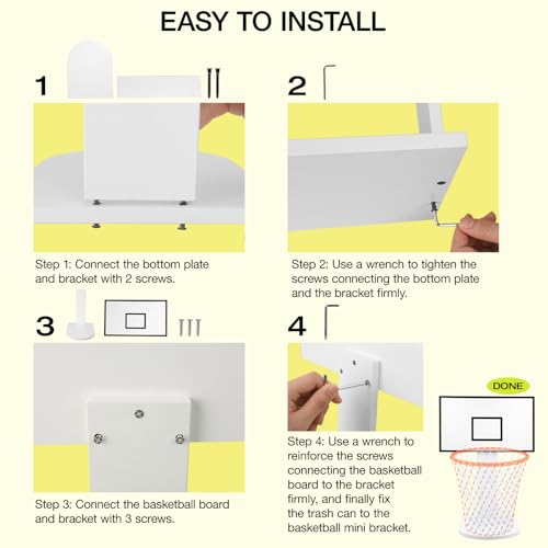 Image of MORNING SUN Basketball Trash Can Holder, Basketball Trash Can Wooden Display (Excluding Trash Can), Garbage Bin Basketball Hoop for Home Office Kitchen Living Room