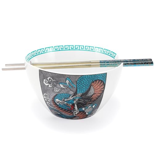 Hagary Dragon Ramen Bowl Ceramic Bowl Japanese Style Udon Miso Noodle Rice Soup Bowls Housewarming Wedding Gifts Designed in Korea (Blue, 20 oz)