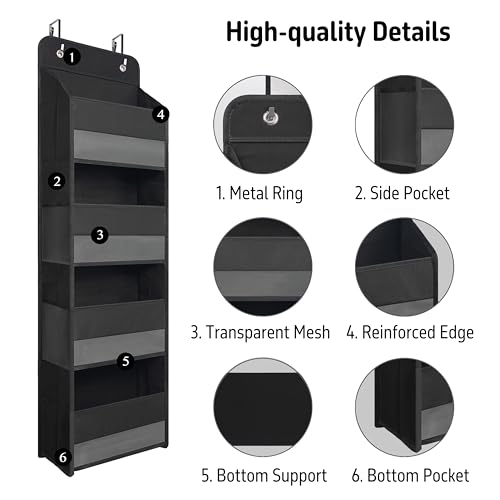 Over The Door Hanging Organizer with 4 Large Pockets – Closet, Bathroom, Nursery, Bedroom, Dorm Storage for Toys, Cosmetics, and Baby Essentials, Black - Image 5