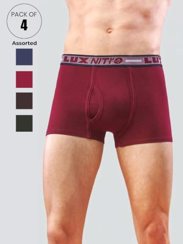 Image of Lux Nitro Men's Semi Long Trunk | 100% Cotton | Super Soft Waistband | Breathable & Comfortable Fit Pack of 4