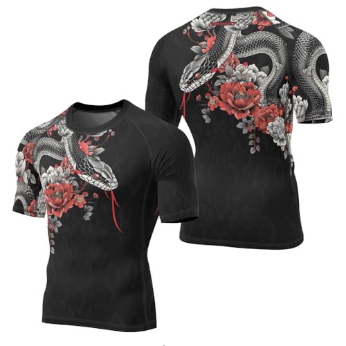 FORMONIES Snake Themed Rash Guard for Men – Compression Fit Short Sleeve Base Layer for MMA, BJJ & Combat Sports