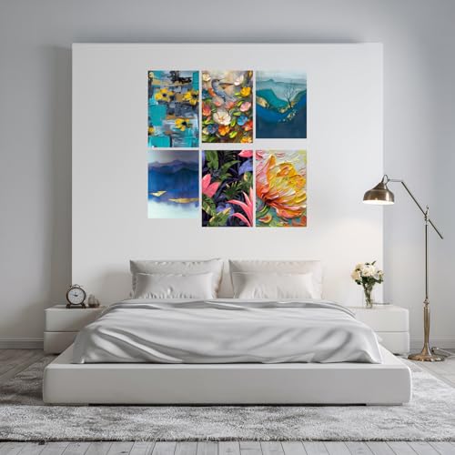 Image of SiddArtify Abstract Floral & Nature Teal Gold Art Print Set - 300GSM Board - 8x12 Inch - Pack of 6 Wall Room Decoration art Poster Prints
