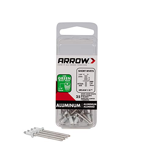 Arrow RSAW1/8 Short Aluminum White 1/8-Inch Rivets, 25-Count