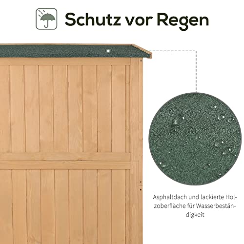 Foto von Outsunny Gartenschrank Holz Geräteschuppen Gerätehaus Geräteschrank Pultdach Garten Natur 127,5x50x164cm