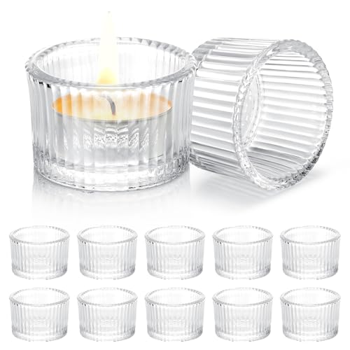 12pcs Portavelas de Cristal, 4.5x3.5cm Portavelas de Té,