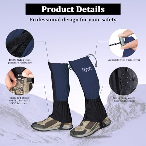 Leg-Gaiters-Waterproof-Snow-Boot-Gaiters-for-Snowshoeing-Hiking-Hunting-Running-Motorcycle-Anti-Tear-Oxford-Fabric-TPU-Instep-Belt-Metal-Shoelace-Hook-for-Outdoor
