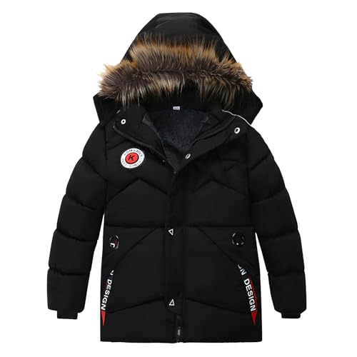 semen Veste pour enfant garçon en fausse fourrure doublée de polaire à capuche, manteau épais pour la neige, manteau d’hiver chaud, parka rembourrée...