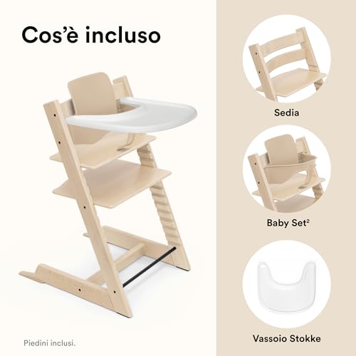 Seggiolone Stokke Tripp Trapp (Natural) Con Vassoio Stokke (White) - Include Sedia Tripp Trapp E Baby Set 2 Per Bambini Da 6 A 36 Mesi - Regolabile E Facile Da Pulire - 8