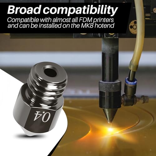 AYUMAL 5 Stück MK8 Nozzle Gehärtetem Stahl Düse 0,4MM, 3D-Drucker Druckdüse Hochtemperaturbeständig 1.75 mm für Filament Kompatibel Makerbot, Creality Ender 3/5