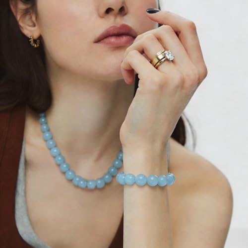 MECCANIXITY Chunky Beaded Necklace Bracelet for Women, Light Blue by MECCANIXITY - Used condition - Image 4