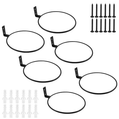 Biaungdo Lot de 6 anneaux de support mural pour pot de fleurs de 20,3 cm, crochets en métal, noir mat, support mural pour extérieur, intérieur