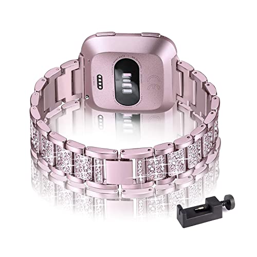 AireWiki Armband Kompatibel mit Fitbit Versa 4/ Versa 3/ Sense/Sense 2 Armband Edelstahl Für Herren Damen Elegant Metall Uhrenarmband Für Fitbit Versa 4/ Versa 3/ Sense/Sense 2 (Rosé)