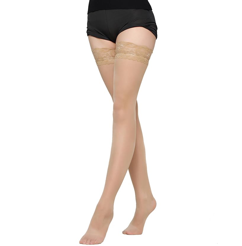 Image of KACOLOR Lace Top Thigh High Stockings with Antiskid Silicone Silky Sheer Stay Up Pantyhose Hosiery for Women