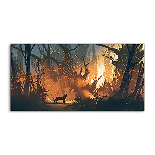 Image sur Verre 140x70 cm Dog Forest Light pour Salon et Chambre