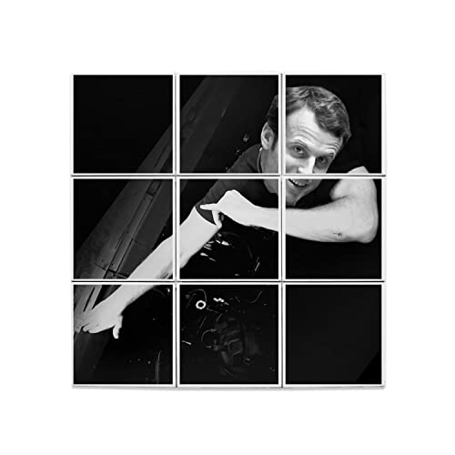Carreaux céramique Emmanuel Macron noir et blanc grand format 45,6x45,6 cm style mosaïque