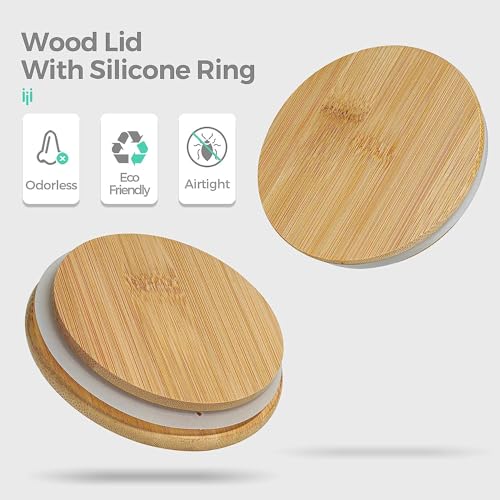 Image of SILIVO Spice Jars with Airtight Bamboo Lid [Round, Pack Of 12, 270ml] - Glass Spice Bottles, Seasoning Jars and Containers for Salt, Sugar, Coffee Beans - Set of 12 Jars with Wooden Lids