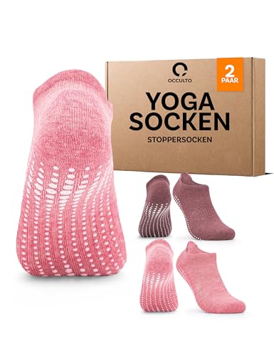 Occulto Damen & Herren Yoga Socken 2er Pack, 4er Pack (Modell: Mady) 2 Paare | Pink-Rot 39-42