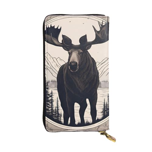 Moose Bear Deer Picture Leather Long Clutch Wallet for Fashionable Girls and Women - Durable, Stylish, and Functional, Black, One Size