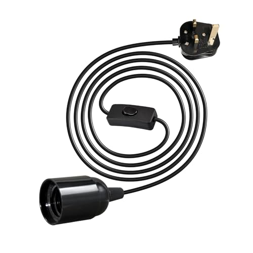 E27 Lamp Holder with Switch and Plug, 450cm Black Ceiling Pendant Light Fitting, Suspended Pendant Light Fitting Kit, Plug in Ceiling Light Fixture, Hanging Lamp Cord for Living Room(Without Bulb)