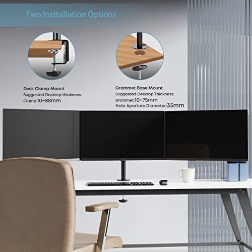 PUTORSEN Monitor Tischhalterung für 3 Monitore 13-27 LCD LED TV Bildschirme Flachbildschirm, Belastbarkeit: 7 kg/pro Monitor, neigbar 180°, schwenkbar 360°, höhenverstellbar