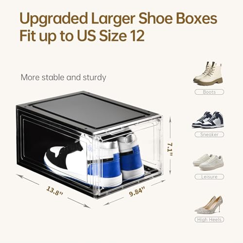 Image of Amllas 10 Pack Shoe Boxes Stackable,Upgraded Sturdy Storage Boxes with Clear Magnetic Door,Multifunctional Sneaker Organizer Fit up to US Size 12 (13.8 inchx 9.84 inchx 7.1 inch)