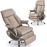 EMIAH Ergonomic Executive Office Chair Big and Tall Reclining Office Chair with Footrest and Lumbar Support Electric High Back Computer Rolling Desk Chair, Genuine Leather (Beige)