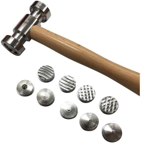 10-1/2" 9-In-1 Interchangeable Faces Texturing Metal Forming Jewelry Hammer.