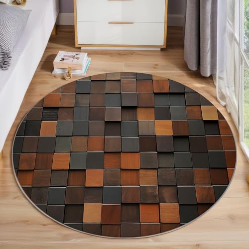 Alfombras redondas de alta calidad con textura efecto madera de 160cm 3
