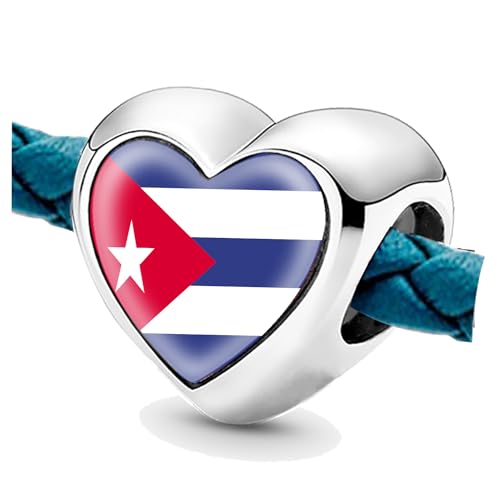 Jycycem Cuentas de corazón con la bandera cubana de Cuba para pulseras,...