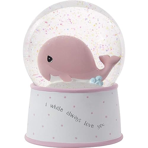Precious Moments Mightier Than The Waves Brahms' Lullaby Whale Musical Resin/Glass Snow Globe, Pink