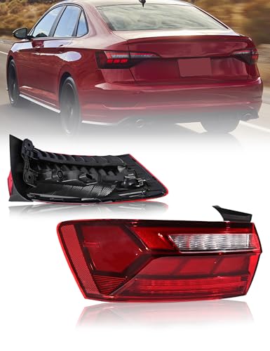 CHELANGHU Left Driver Side Outer Rear Tail Lights Lamps Fit for 2020 2021 2022 2023 2024 Volkswagen VW Jetta, LED, w/Bulb, Red Clear Lens, 5 pins, Turn Signal, Reverse Lights, 17A945095B
