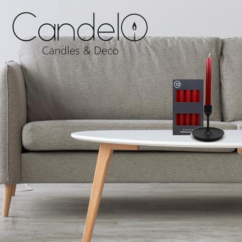 Candelo 10er Set Leuchterkerzen - Tafel Kerze Karminrot - 18,5cm 7,5 Std Brenndauer - Haushaltskerzen für Kerzenständer und Kronleuchter - Stabkerzen