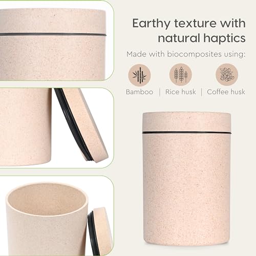 Image of Eha Earth Friendly Canister With Air Tight Lid | Food Storage Container Jars Set Of 3 | Microwave Safe | Made With Rice Husk And Bamboo Fibers | 700Ml | Sand Castle,Multicolor