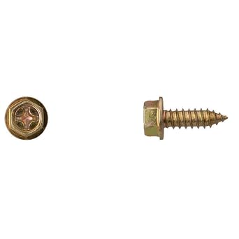 50Pcs YL Zinc License Plate Screws - 6-1.81 x 20mm Hex Head Phillips with 12mm Washer Yellow Metallic Finish Bolt for Metal, Wall Anchors, Sheet Metal & Hardware Projects